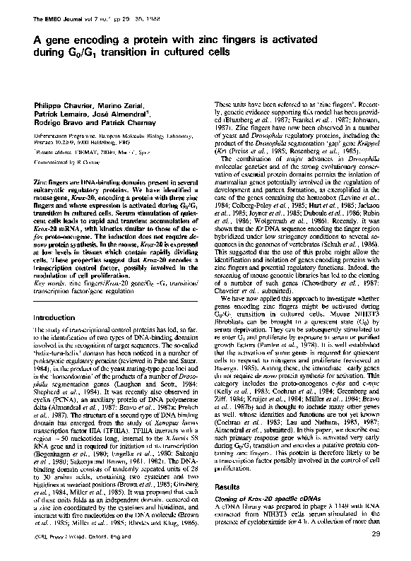 (PDF) A gene encoding a protein with zinc fingers is activated during ...