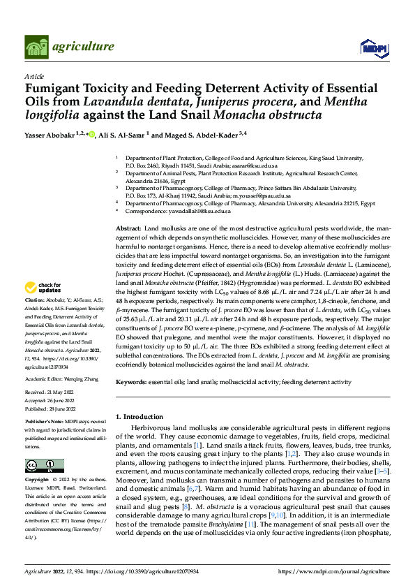 (PDF) Fumigant Toxicity and Feeding Deterrent Activity of Essential ...