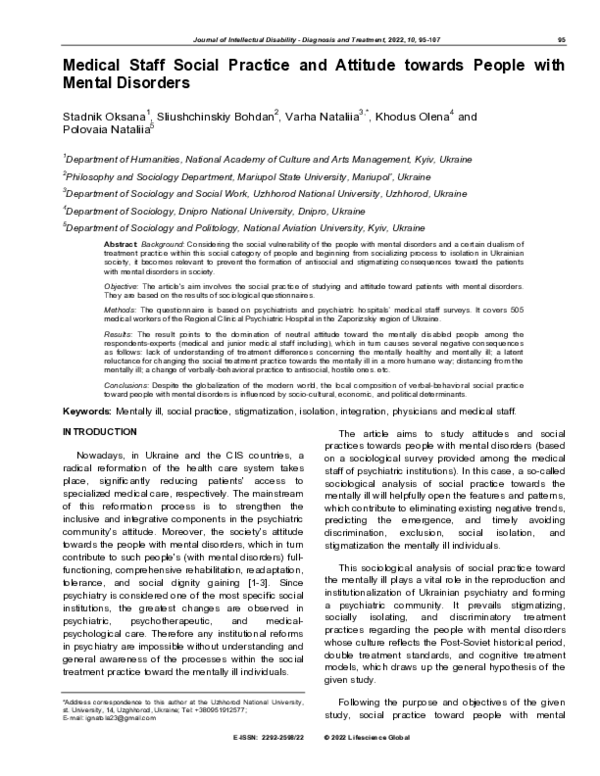 (PDF) Medical Staff Social Practice and Attitude towards People with ...