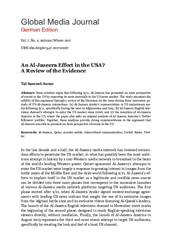 (PDF) An AlJazeera Effect in the USA? A Review of the Evidence