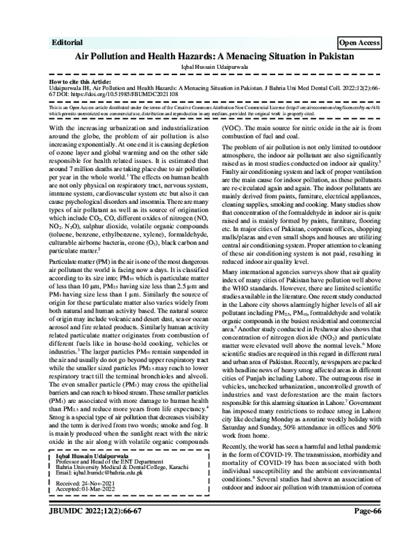 (PDF) Air Pollution and Health Hazards: A Menacing Situation in Pakistan