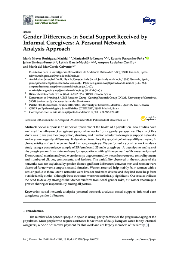 (PDF) Gender Differences in Social Support Received by Informal ...