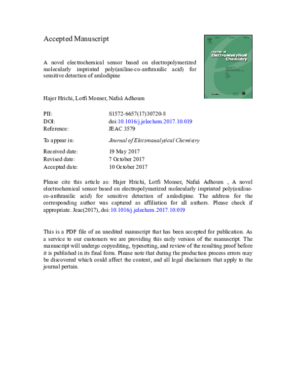 (PDF) A novel electrochemical sensor based on electropolymerized ...