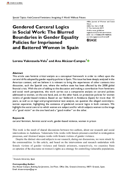 (PDF) Gendered Carceral Logics in Social Work: The Blurred Boundaries ...