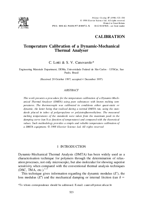 (PDF) Temperature calibration of a dynamic-mechanical thermal analyser