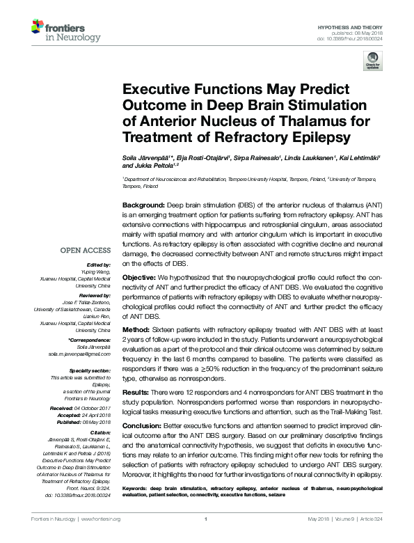 (PDF) Executive Functions May Predict Outcome in Deep Brain Stimulation ...