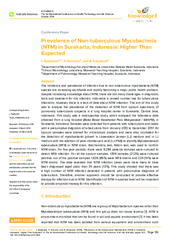 (PDF) Prevalence of Non-tuberculous Mycobacteria (NTM) in Surakarta ...