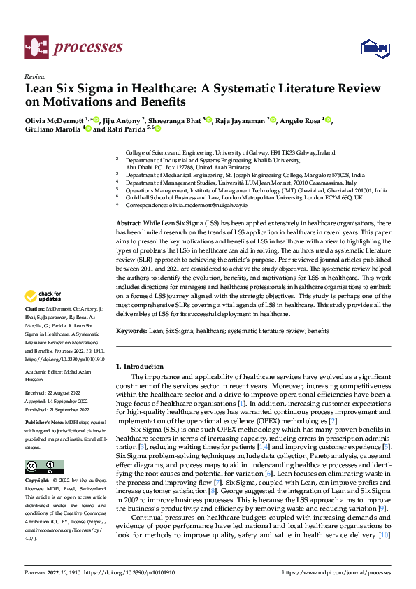 (PDF) Lean Six Sigma in Healthcare: A Systematic Literature Review on ...