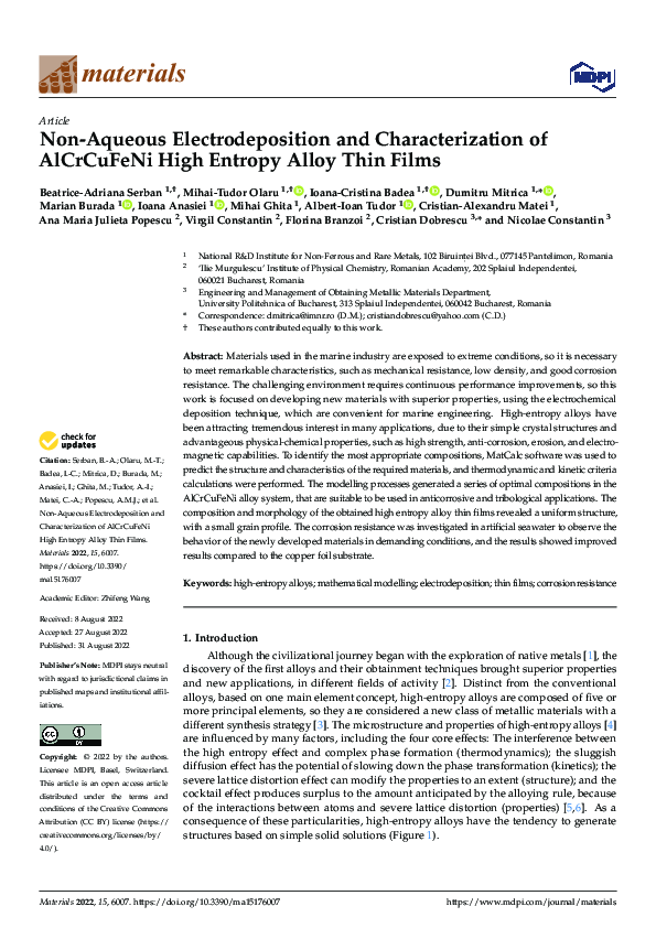 (PDF) Non-Aqueous Electrodeposition and Characterization of AlCrCuFeNi ...