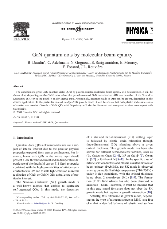 (PDF) GaN quantum dots by molecular beam epitaxy