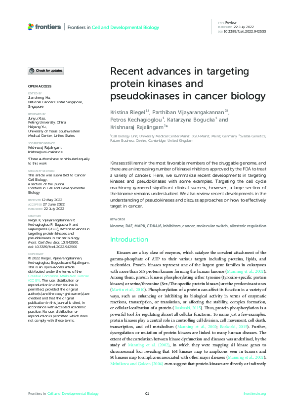 (PDF) Recent advances in targeting protein kinases and pseudokinases in ...