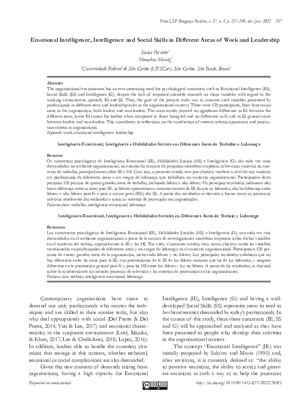 (PDF) Emotional Intelligence, Intelligence and Social Skills in ...