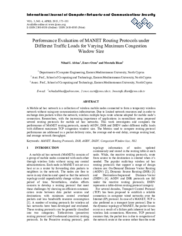 (PDF) Performance Evaluation of MANET Routing Protocols under Different ...