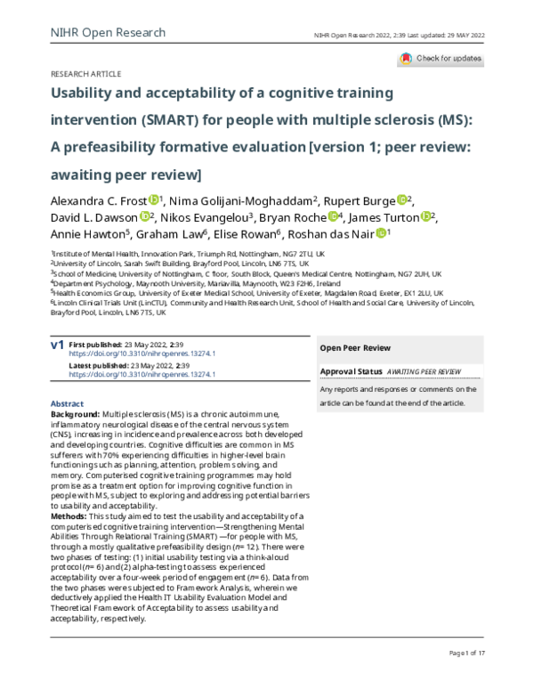 (PDF) Usability and acceptability of a cognitive training intervention ...