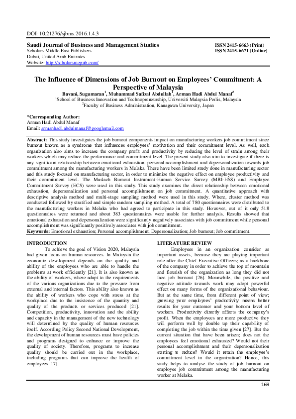 (PDF) The Influence of Dimensions of Job Burnout on Employees