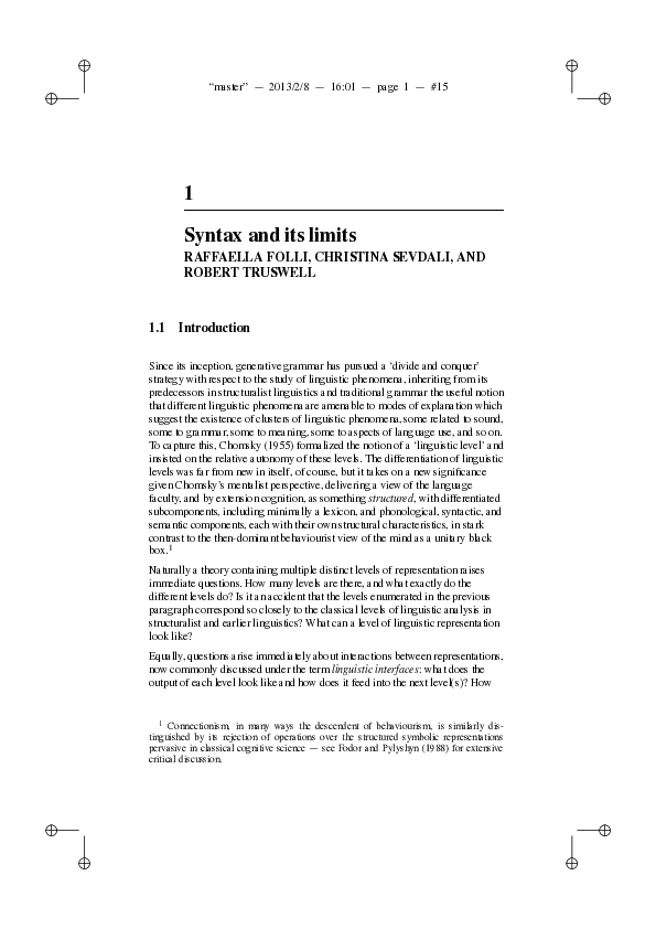 (PDF) 1 Syntax and its limits