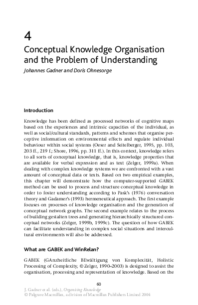(PDF) Conceptual Knowledge Organisation and the Problem of Understanding