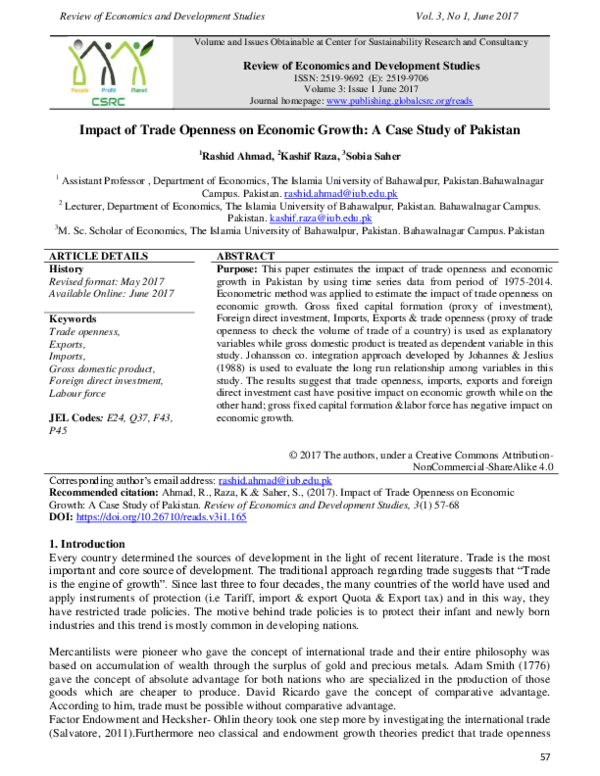 (PDF) Impact of Trade Openness on Economic Growth: A Case Study of Pakistan