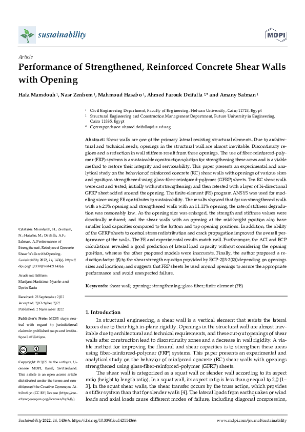 (PDF) Performance of Strengthened, Reinforced Concrete Shear Walls with ...