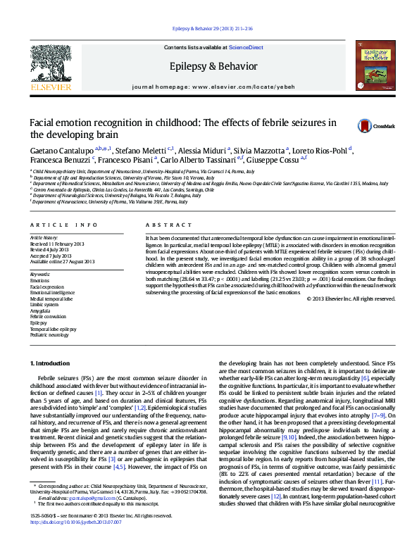 (PDF) Facial emotion recognition in childhood: The effects of febrile ...