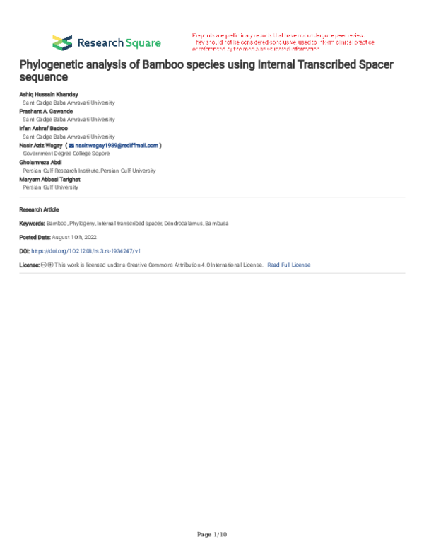 (PDF) Phylogenetic analysis of Bamboo species using Internal ...