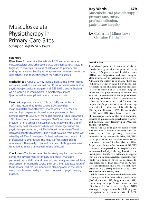 (PDF) Musculoskeletal Physiotherapy in Primary Care Sites