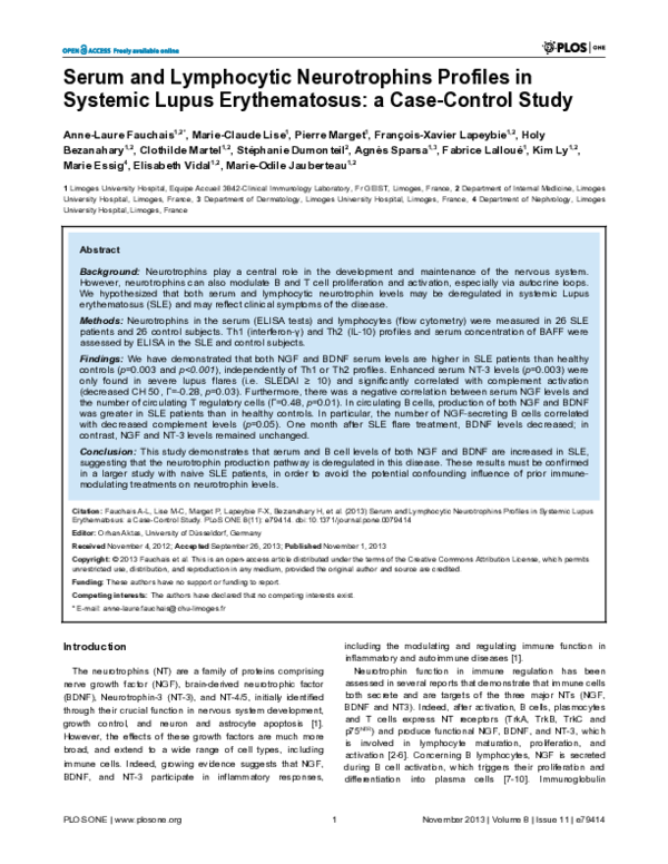 (PDF) Serum and Lymphocytic Neurotrophins Profiles in Systemic Lupus ...