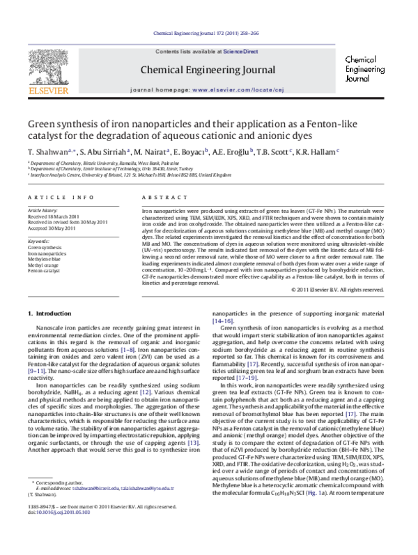 (PDF) Green synthesis of iron nanoparticles and their application as a ...
