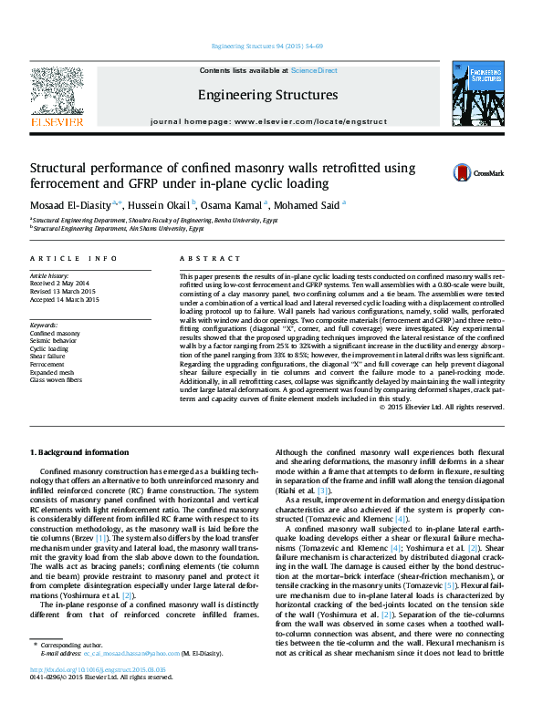 (PDF) Structural performance of confined masonry walls retrofitted ...