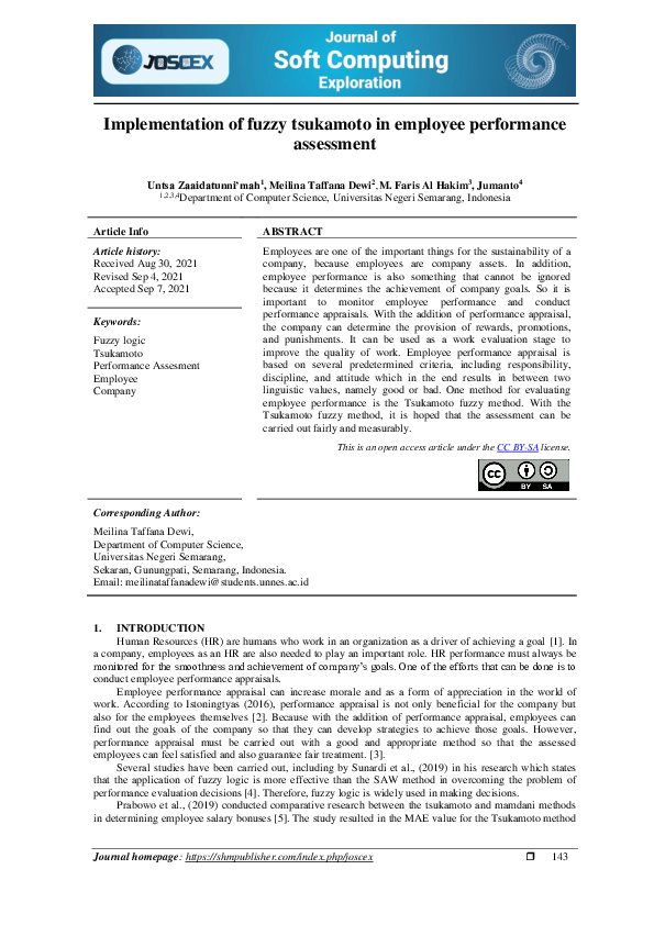(PDF) Implementation of fuzzy tsukamoto in employee performance assessment