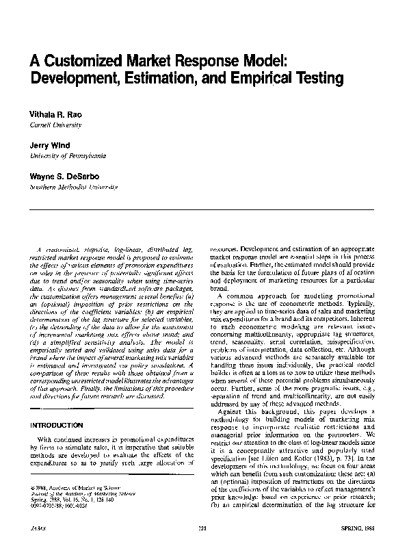 (PDF) A customized market response model: Development, estimation, and ...