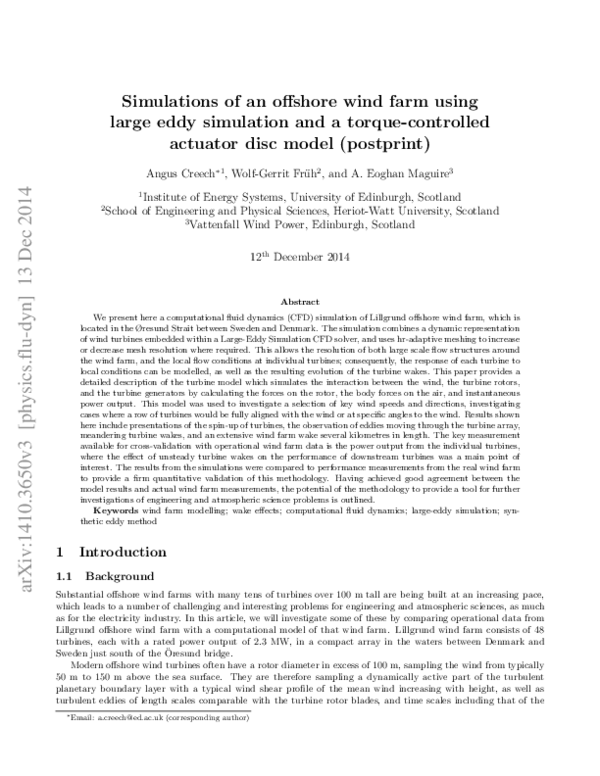 (PDF) Simulations of an Offshore Wind Farm Using Large-Eddy Simulation ...