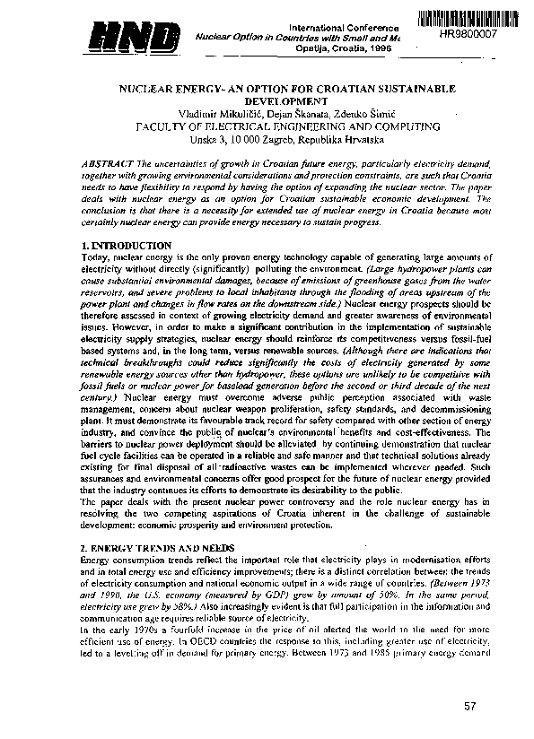 (PDF) Nuclear Energy- an Option for Croatian Sustainable Development