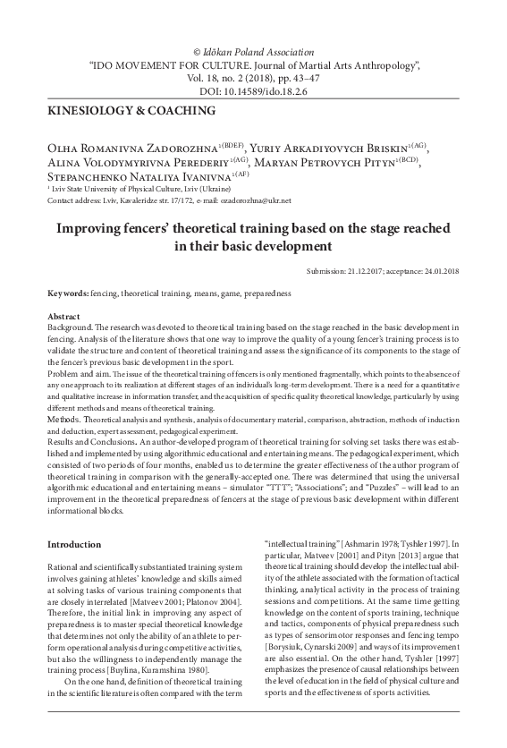 (PDF) Improving fencers’ theoretical training based on the stage