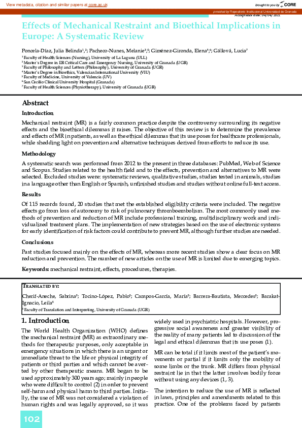 (PDF) Effects of Mechanical Restraint and Bioethical Implications in ...