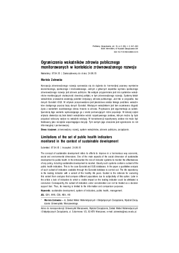 (PDF) Limitations of the set of public health indicators monitored in