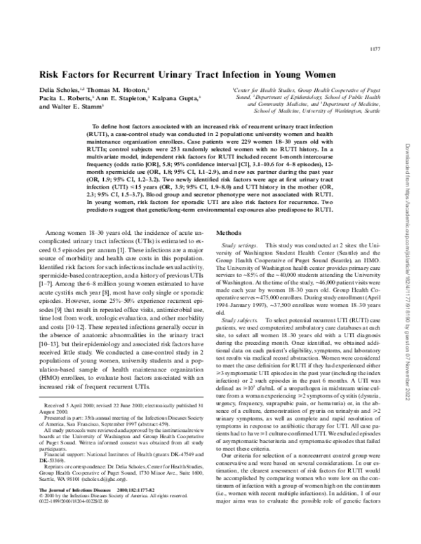 (PDF) Risk Factors for Recurrent Urinary Tract Infection in Young Women