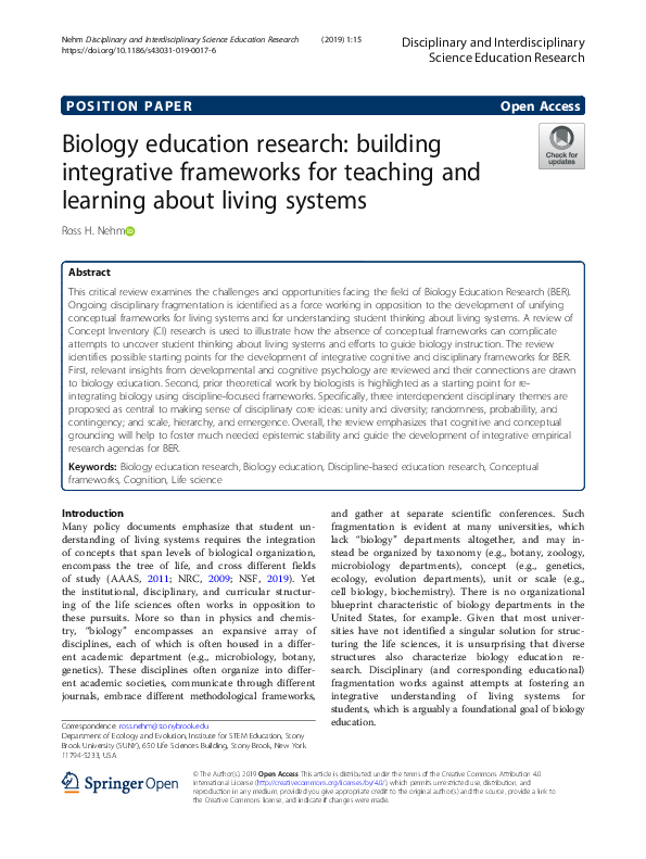 (PDF) Biology education research building integrative frameworks for