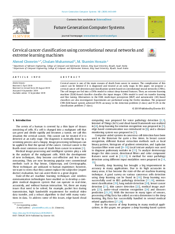 (PDF) Cervical cancer classification using convolutional neural ...