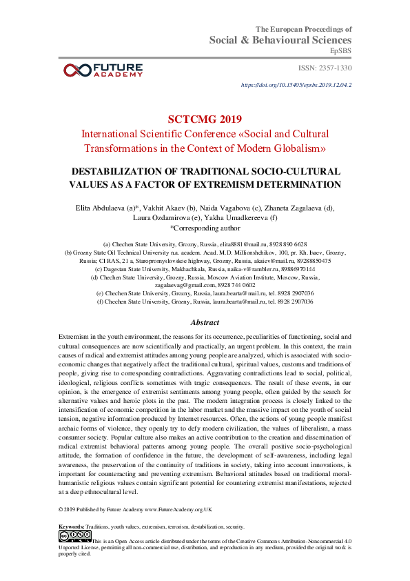 (PDF) Destabilization Of Traditional Socio-Cultural Values As A Factor ...