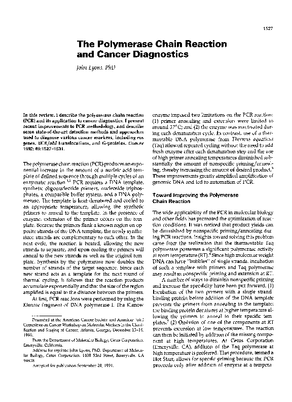 (PDF) The polymerase chain reaction and cancer diagnostics