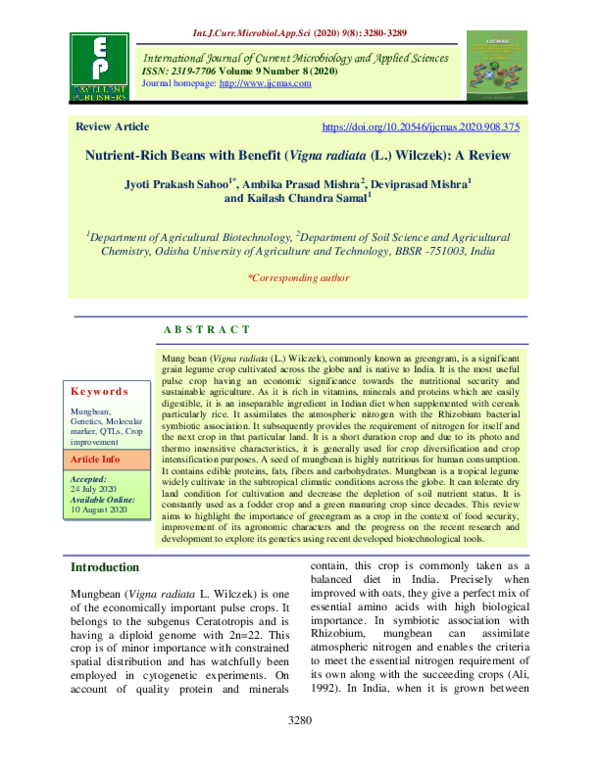 (PDF) Nutrient-Rich Beans with Benefit (Vigna radiate (L.) Wilczek): A ...