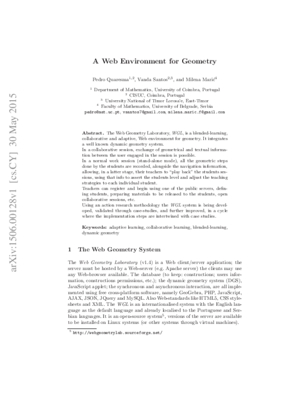 (PDF) A Web Environment for Geometry | Pedro Quaresma - Academia.edu
