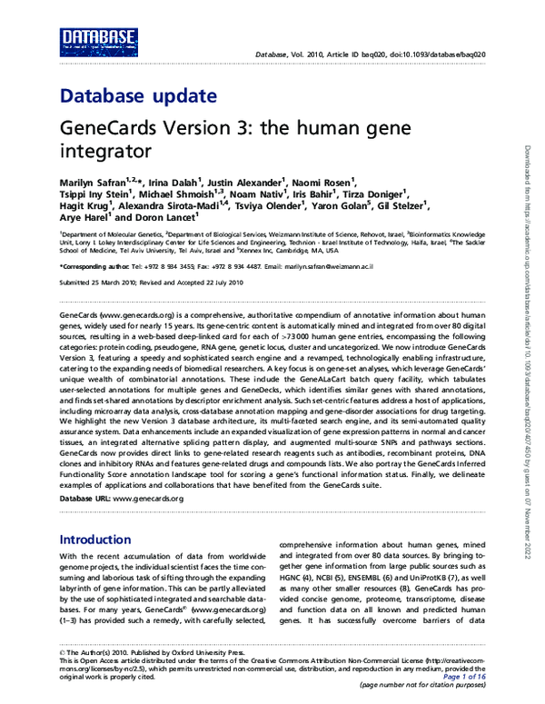 (PDF) GeneCards Version 3: the human gene integrator