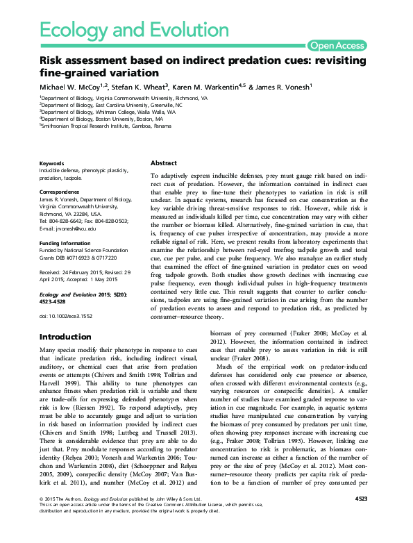 (PDF) Risk assessment based on indirect predation cues: revisiting fine ...