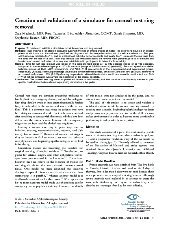 (PDF) Creation and validation of a simulator for corneal rust ring removal