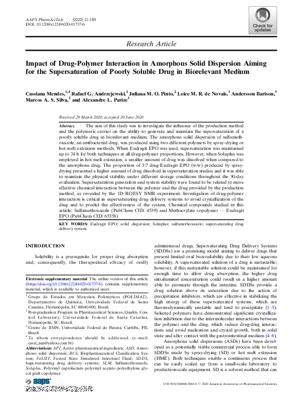 (PDF) Impact of Drug-Polymer Interaction in Amorphous Solid Dispersion ...