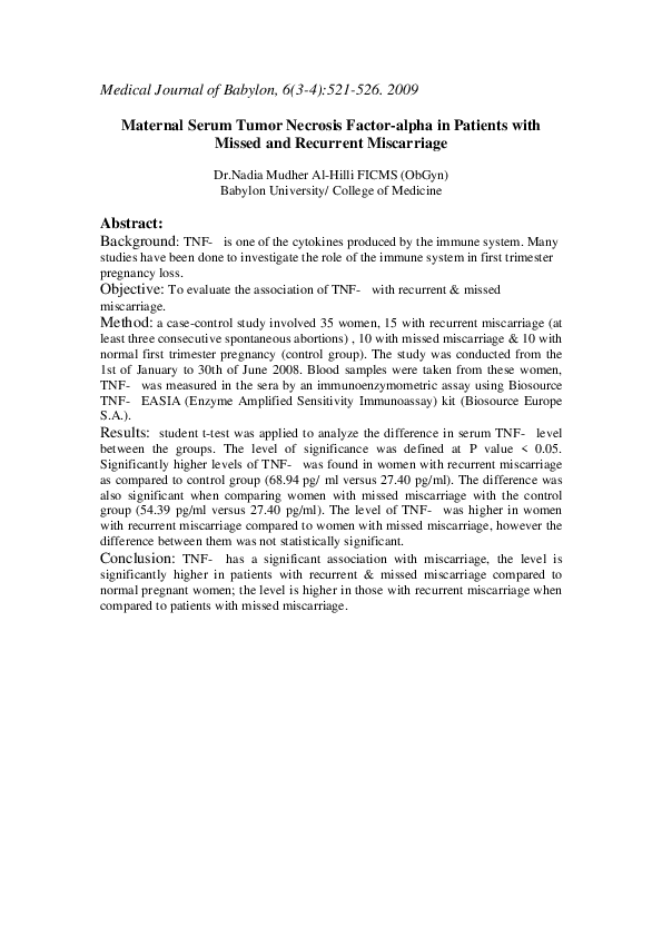 (PDF) Maternal Serum Tumor Necrosis Factor-alpha in Patients with ...
