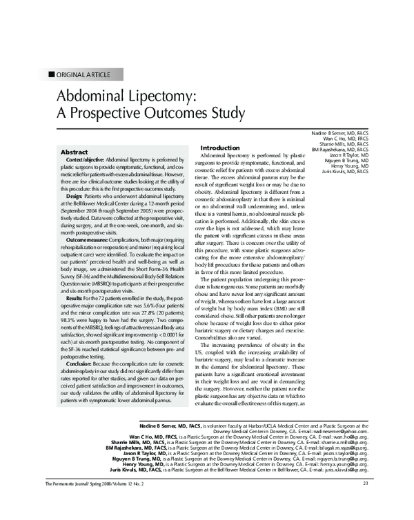 (PDF) Abdominal Lipectomy: A Prospective Outcomes Study