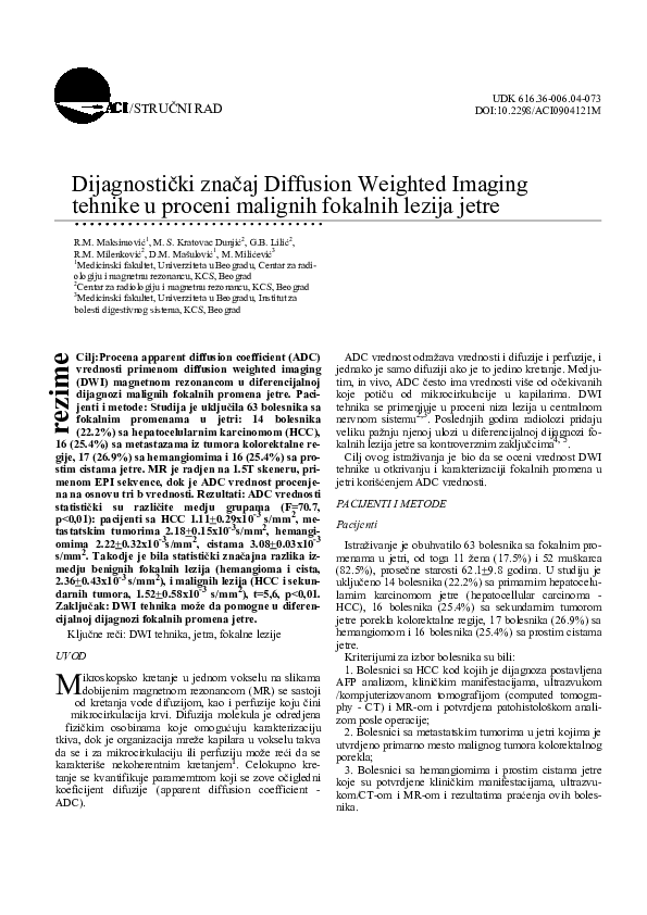 (PDF) Diagnostic value of Diffusion Weighted Imaging in assessment of ...